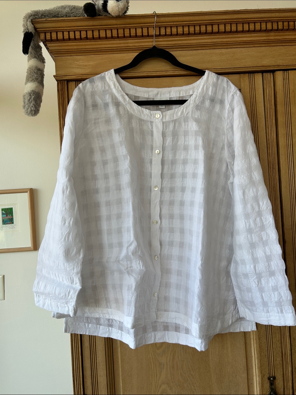 J. Jill White Linen Checkered Top XL